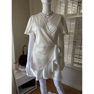 Women's DRESS FORUM Ivory Satin Wrap Mini Dress M